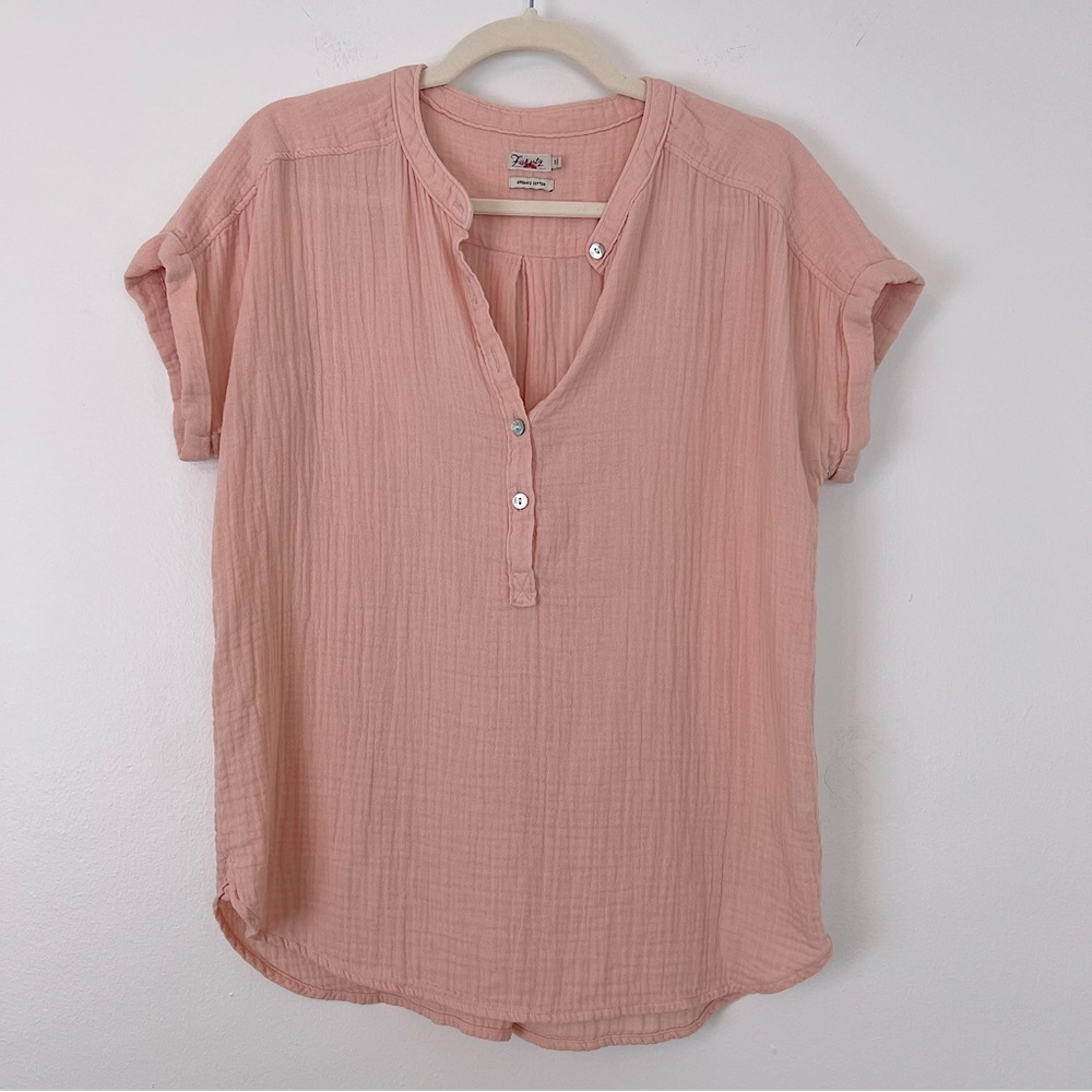 Faherty Blush Henley Gauze Short Sleeve Top